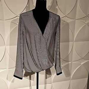 S Rag Bone Black/White Stripe Silk Blouse